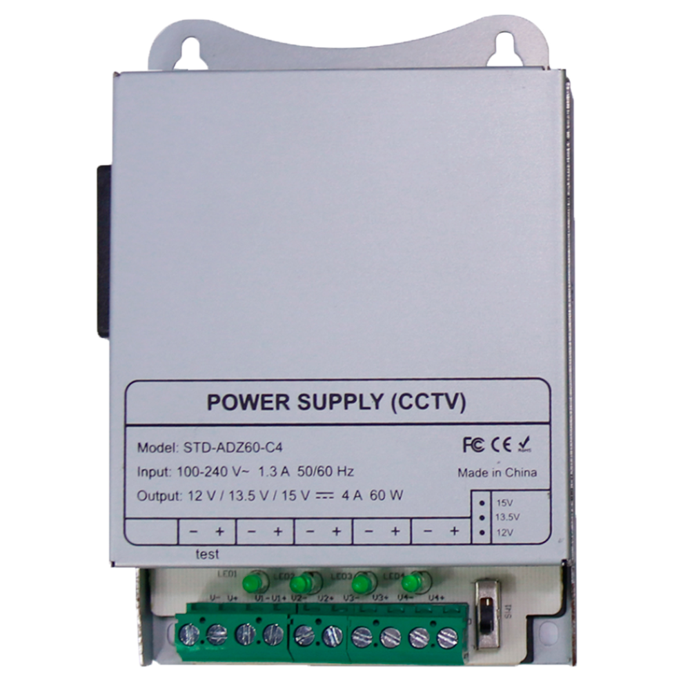 Switch Strømforsyning - DC Output 12V 5A / 60W - 4 udgange - Input spænding 100V ~ 240V - 33 (H) x 122 (D) x 83 (W) mm - DIN skinne montering