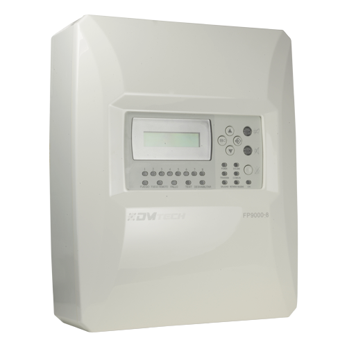 Konventionel central 8 områder med LCD skærm - 2 sirenudgange - 2 alarm- og fejludgange samt 2 konfigurerbare relæudgange - Repeaterudgang - Op til 30 detektorer per zone - Automatisk detektion af linjeslutmodstand