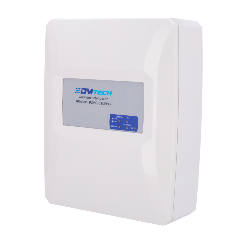DMTECH Strømforsyningspanel - Produceret under certifikat EN54-4 - Udgangsstrøm 2A - Op til 3,5A i 15 minutter - Hjælpeudgang til fejltilstand - Kapacitet til 2 x 12V batterier