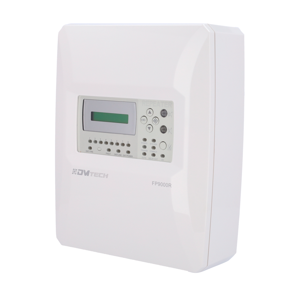 DMTECH Kontrolrepeater - 2 sirenudgange - 2 alarm- og fejludgange samt 2 konfigurerbare relæudgange - Tillader op til 8 stationer at blive tilsluttet - Kræver modul DMT-M9000-485 - LCD skærm og avanceret programmeringsmenu