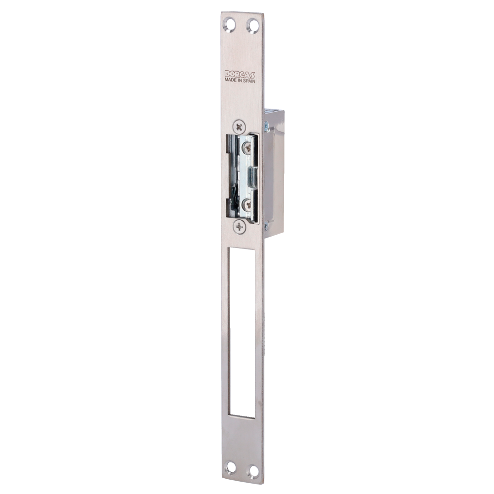 Dorcas elektriske døråbnere - Til enkeltdør: Justerbar radial bolt - Fail Secure (NO) åbningsmodus - Holdekraft 330 kg - AC/DC strømkilde 10-24V - Socket og fri passage | Installation uden udskæring