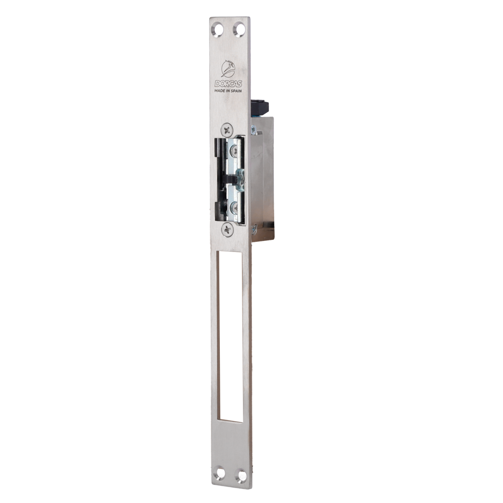 Dorcas elektriske døråbnere - Til enkeltdør: Justerbar radial bolt - Åbningsmodus Fail Secure (NO) | Portssignal - Holdekraft 330 kg - Strømforsyning DC 12V - Installation uden udskæring