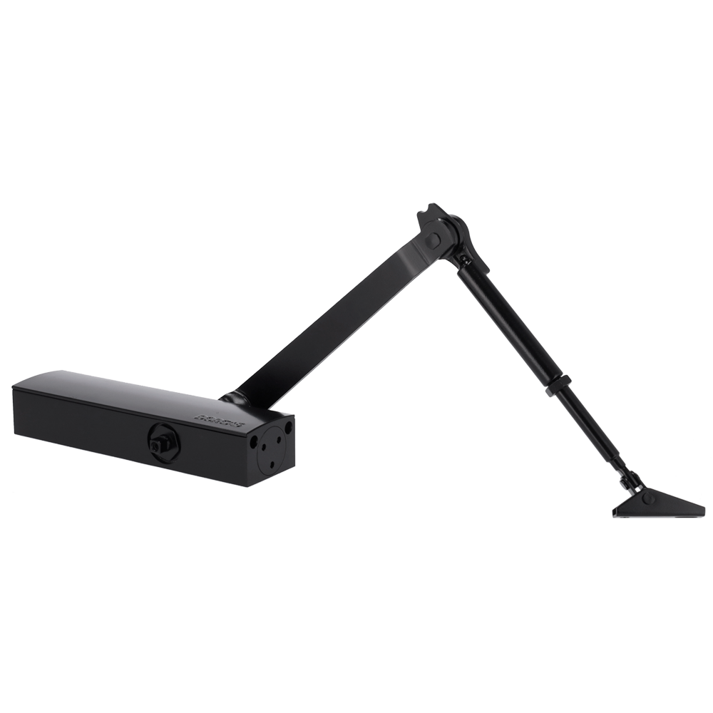 Leddelt arm dørlukker - Overflade og vendbar installation - Åbning med reduceret kraft - Døre mellem 25~100 kg og 850~1250 mm - Justerbar hastighed | Præcis kraftjustering - Til alle døre