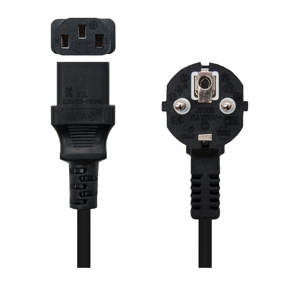 Strømforsyningskabel - CEE7 han-stik - C13 hun - AWG18 leder - 5m - Sort farve
