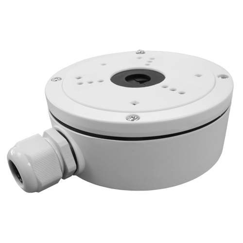 Fordelingsboks - Til bullet og dome kameraer - Egnet til udendørs brug - Væg eller loft installation - Kabelgennemføring - Farve hvid 53,4 (H) x 137 (Ø) mm
