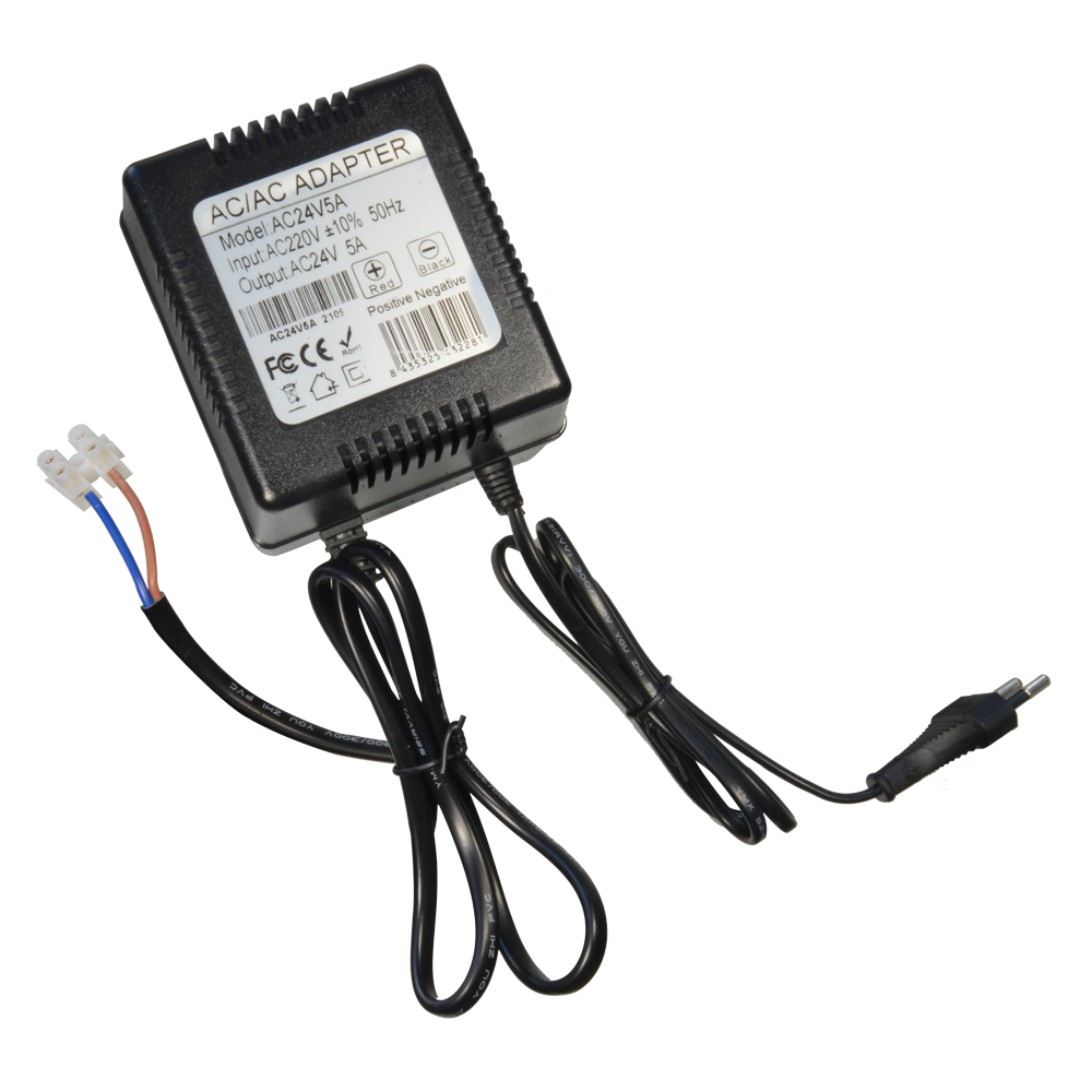 AC/AC Transformer - Indgang AC 230 V - Udgang AC 24 V 5 A - Kabellængde 1 m - 102 (H) x 120 (W) x 80 (D) mm - 1870 g