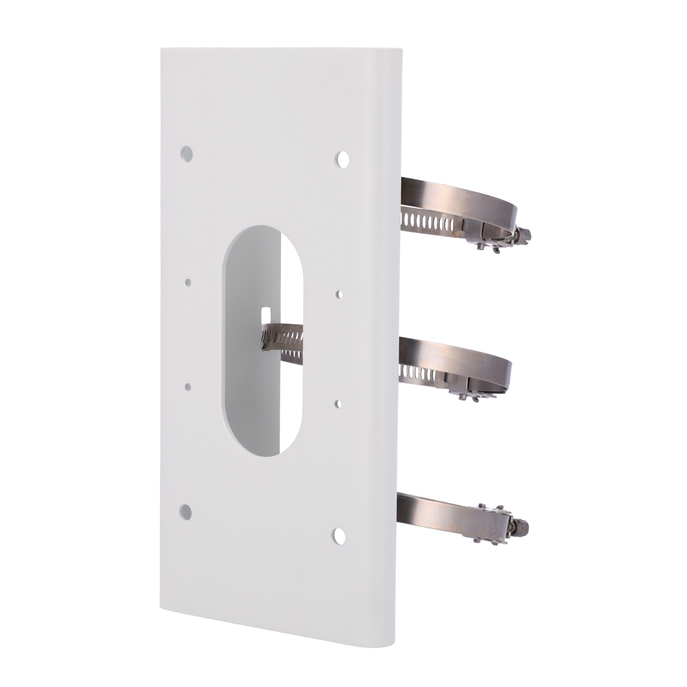 Hikvision stolpebeslag - Til motoriserede dome kameraer - Egnet til udendørs brug - Rustfrit stål, korrosionsbestandigt - 250 mm (H) x 127 mm (B) x 46 mm (D) - Kabelgennemføring
