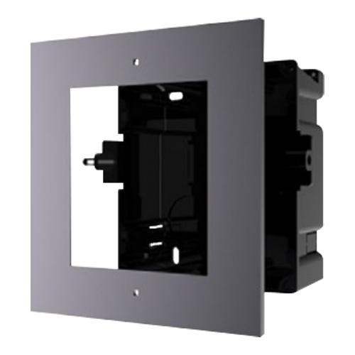 Frontpanel og indbygningsboks - Til 1 modul - Specifik til Hikvision video dørentré systemer - Kompatibel med Hikvision moduler - Boks lavet af plastik - Panel lavet af flyaluminium