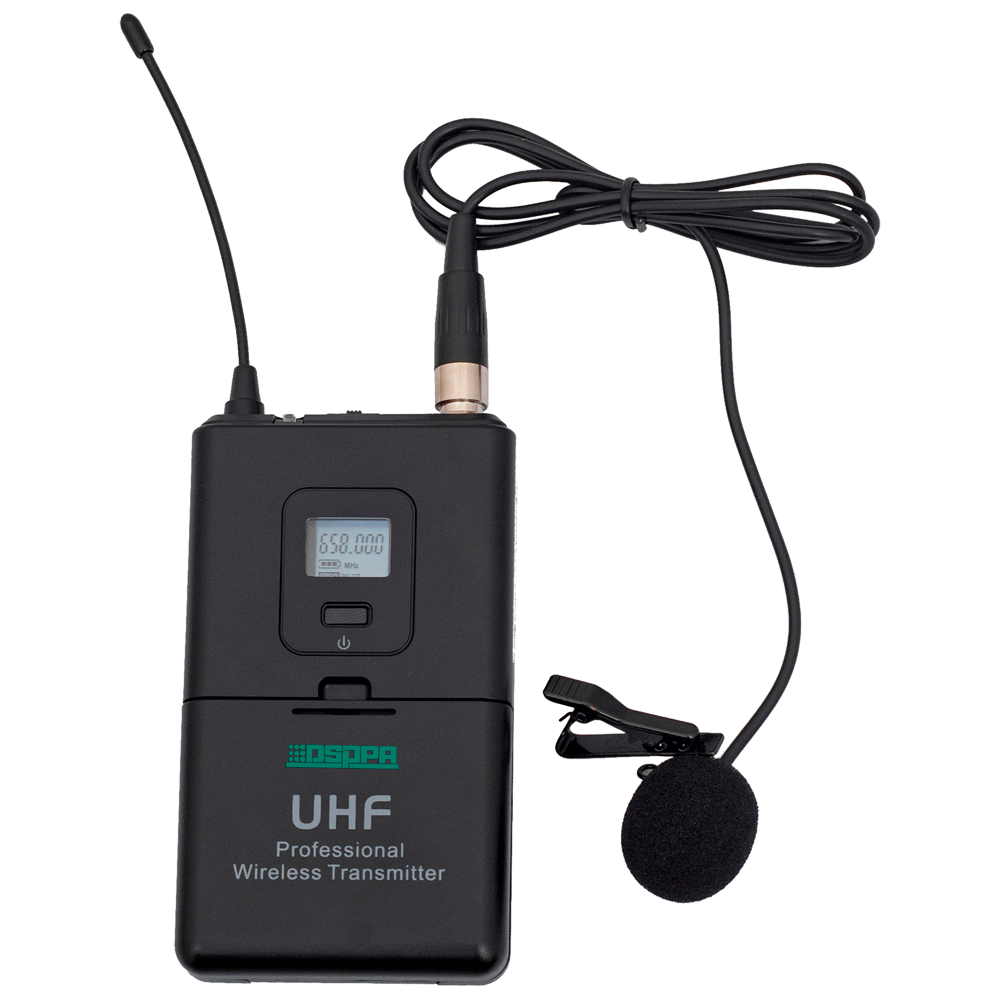 Lavalier mikrofon - UHF - Volumenkontrol - Op til 8t driftstid - Kompatibel med modtager DSPPA-D5815
