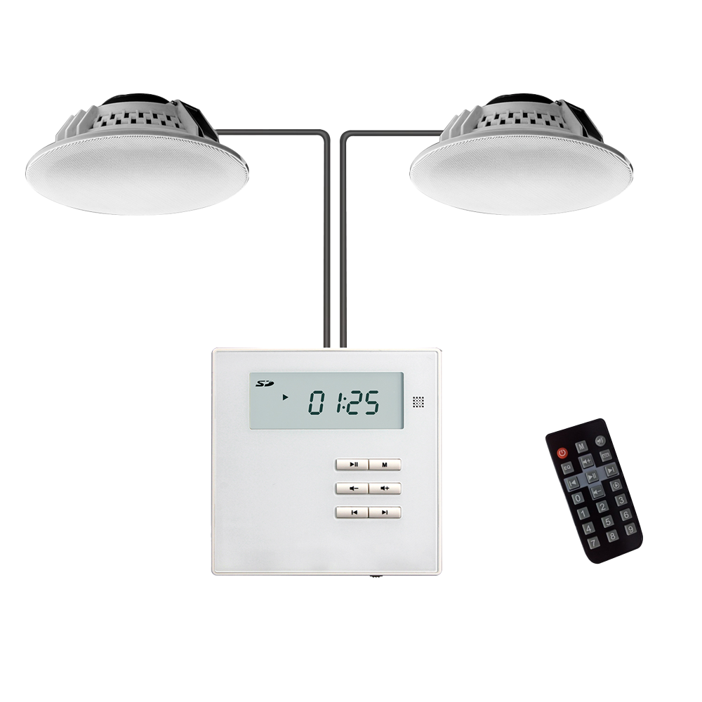 2 x Loftshøjttalere 2x10W - Vægforstærker - Afspilning via BT, FM, SD, USB, AUX - Fjernbetjening