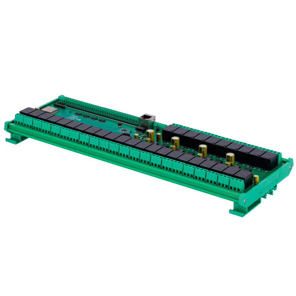 Dataindsamlings- og kontrolmodul - 32 digitale indgange. 32 relæudgange (NO/NC) - Protokoller: Modbus/TCP, TCP/IP, UDP, HTTP,... - Integreret webserver - Ethernet Port 10/100 Base-TX | WiFi Port - DIN skinne montering