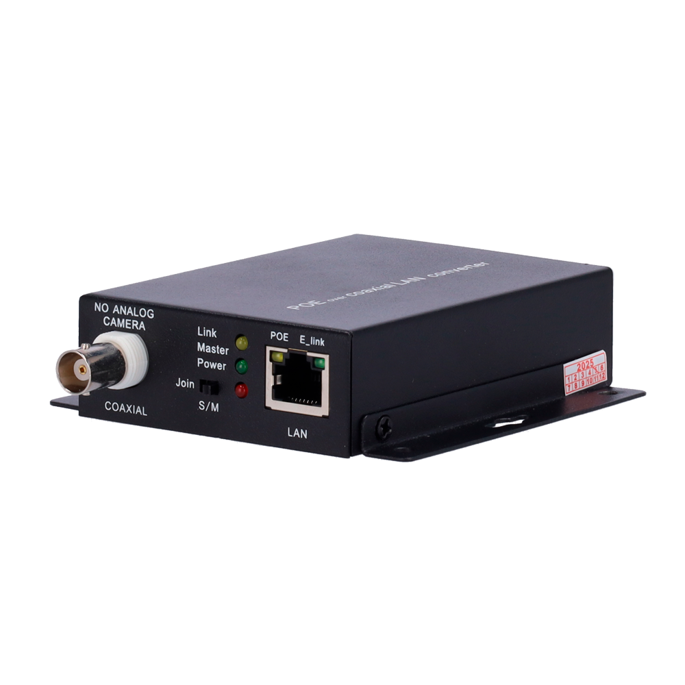 IP extender coaxial kabel | PoE - Kan fungere som transmitter eller receiver - Maksimal afstand 300 m - Båndbredde op til 100 Mbps - Strømforsyning 52v 1,25A - 2 extenders kræves til hver installation