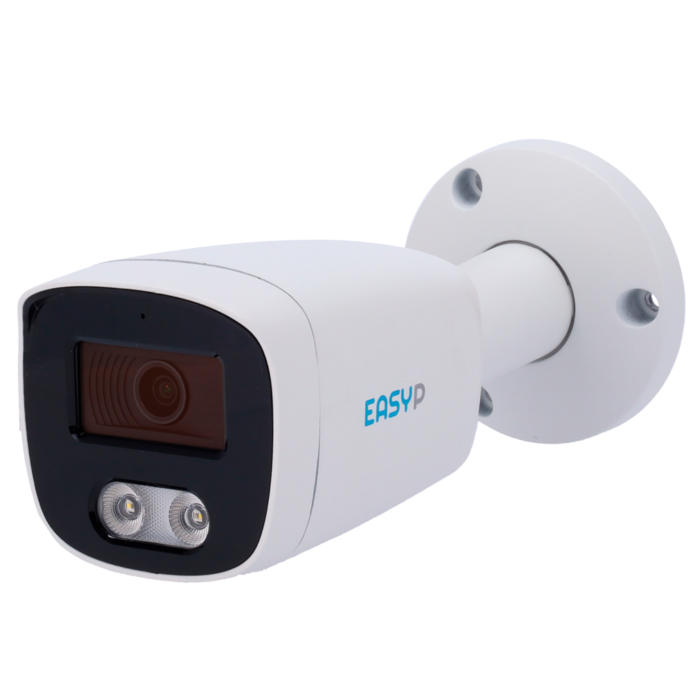 EASY-P AI IP Bullet Kamera - 8MP | Linse 2.8 mm - IR 40 m | Hvidt lys 30 m | Mic - Plug & Play installation - AI til Mennesker og/eller Køretøjer - IP67 | PoE | P2P | Metal