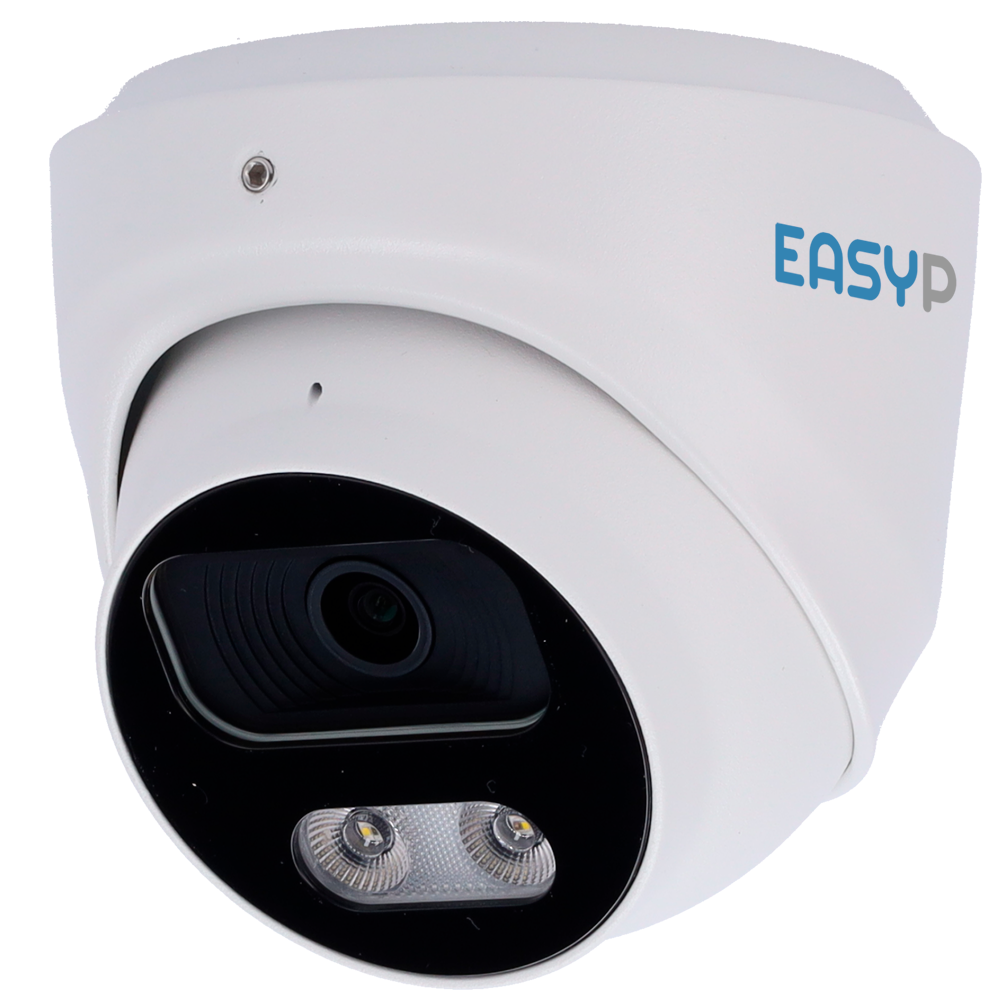Turret IP AI EASY-P Turret IP Kamera - 5MP | Linse 2.8 mm - IR 40 m | Hvidt lys 30 m | Mikrofon - Plug & Play installation - AI til personer og/eller køretøjer - IP67 | PoE | P2P | Metal