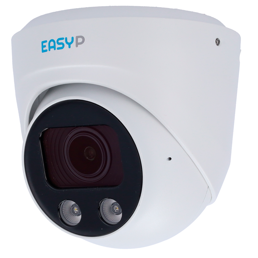 Turret IP AI EASY-P Turret IP Kamera - 5MP | Motoriseret linse 2.7~13.5 mm - IR 40 m | Hvidt lys 30 m | Mikrofon - Plug & Play installation - AI til personer og/eller køretøjer - IP67 | PoE | P2P | Metal