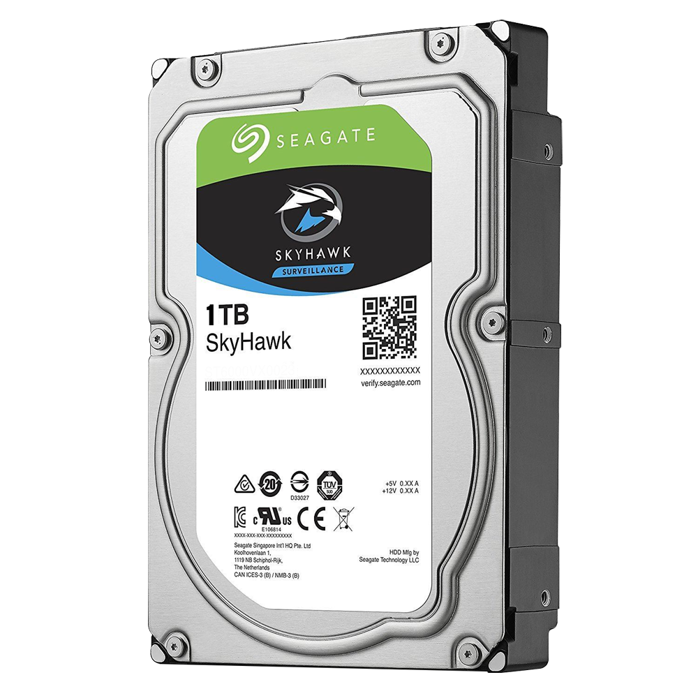 Seagate Skyhawk harddisk - Kapacitet 1 TB - SATA interface 6 GB/s - Model ST1000VX001 - Specielt til videooptagere - Løs eller installeret i DVR