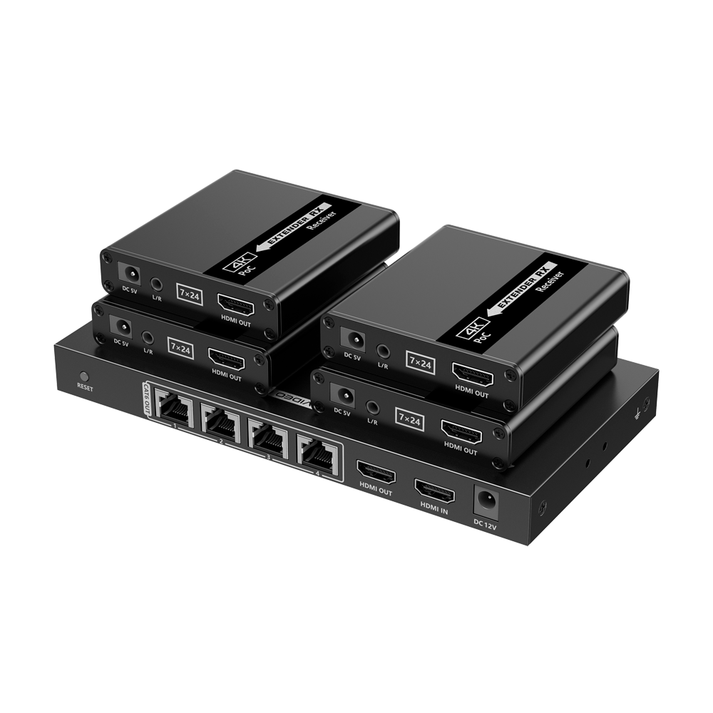 HDMI Signal Splitter Extender - Rækkevidde 40 m - Opløsning 4K - Tillader 1:4 forbindelser - HDMI Loop out - POC - Kabel strømforsyning