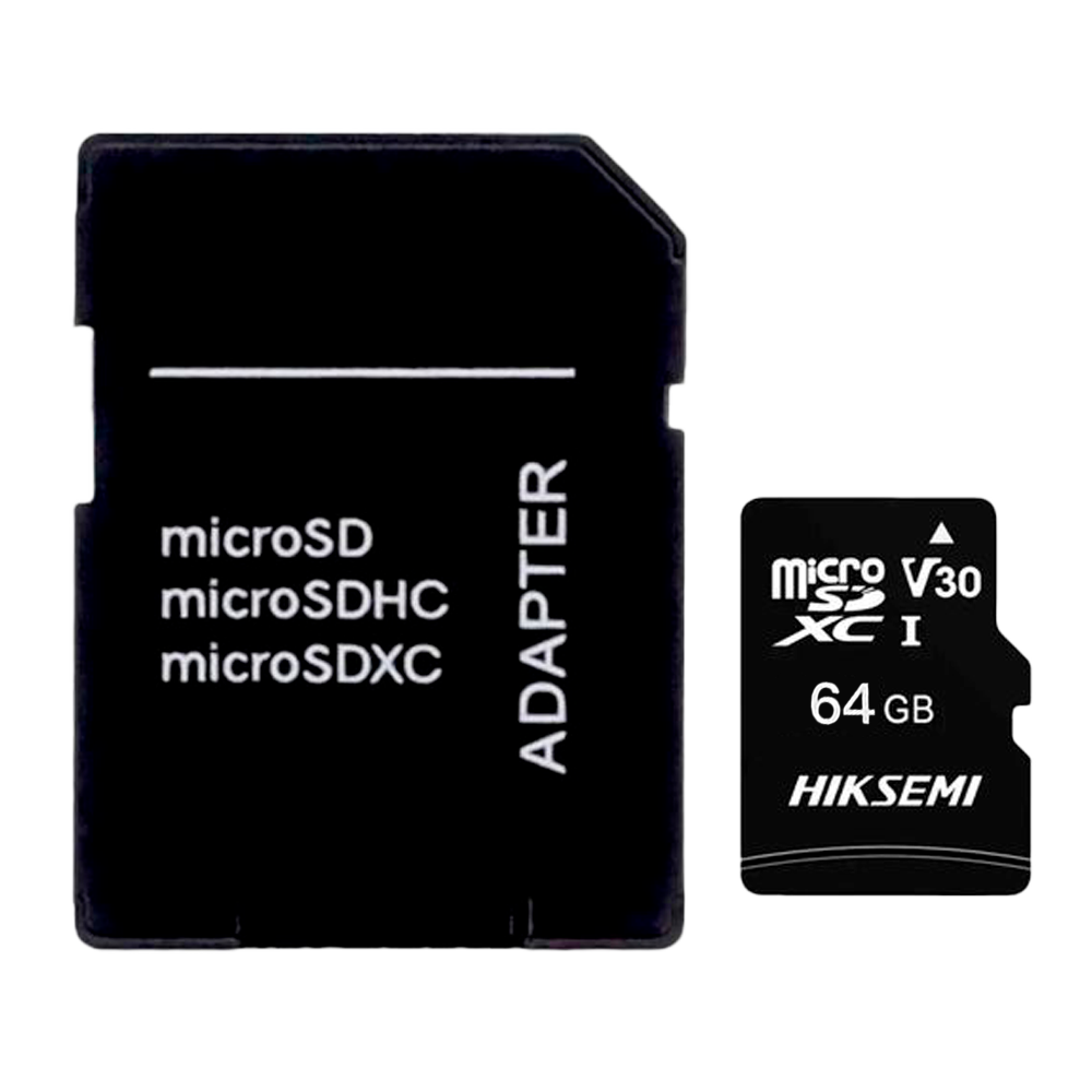 MicroSD kort med Hikvision adapter - Kapacitet 64 GB - Class 10 | Hastighed R/W: 92/30 MB/s - E/P Cyklusser: op til 200 - Hjemmekameraer, Smartphones, Tablets