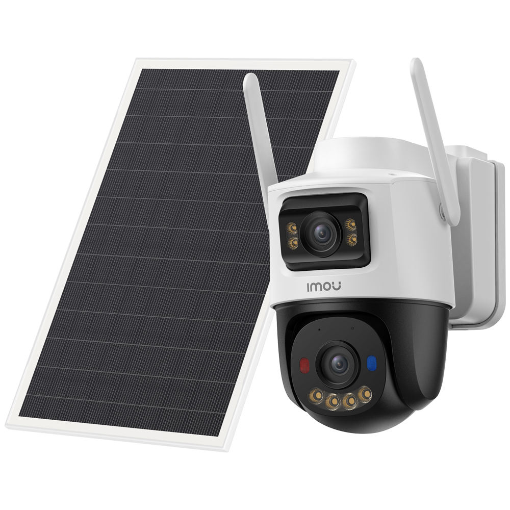 AOV Dual kit kamera kit 5MP+5MP - 4G / WiFi/ 10000 mAh / Solar panel 8W - 3.6mm / Autotracking / IR + Full-color - To-vejs audio / Sirene + Blå-rød Flash - IMOU SENSE humans - Egnet til udendørs