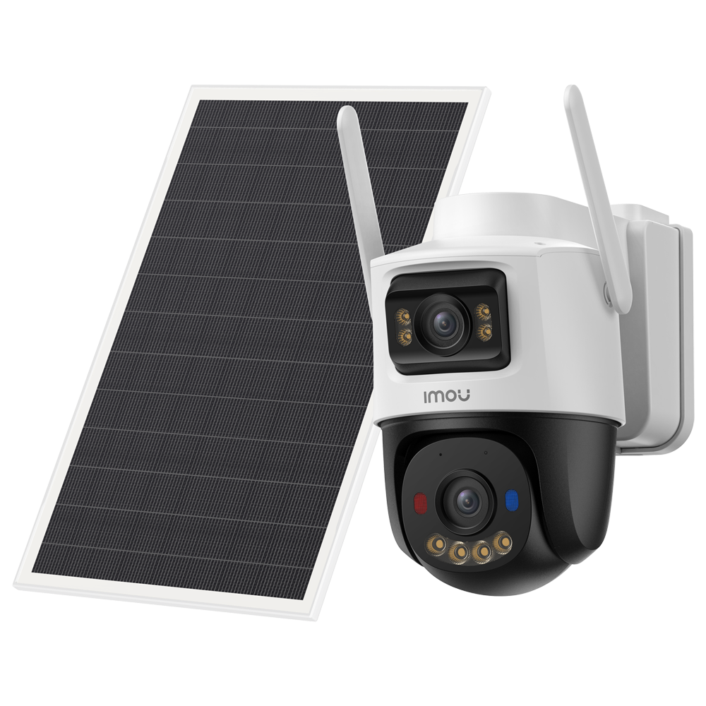 AOV Dual kit kamera kit 5MP+5MP - 4G+SIM / WiFi/ 10000 mAh / Solar panel 8W - 3.6mm / Autotracking / IR + Full-color - To-vejs audio / Sirene + Blå-rød Flash - IMOU SENSE human + 128GBSD - Egnet til udendørs