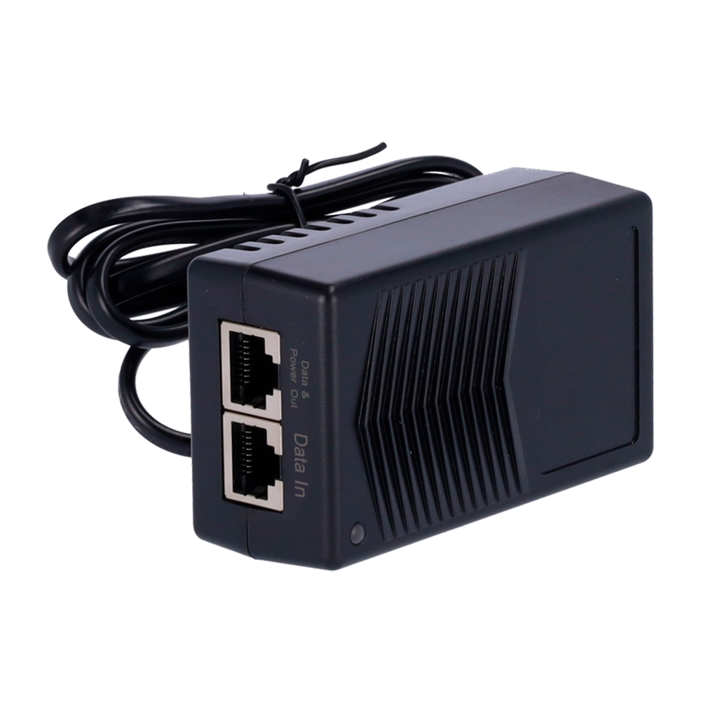 Passiv PoE injector - Input/Output RJ45 10/100 Mbps - Effekt 15 W - Maksimal afstand 100 m - Hastighed 100M - Stabiliseret og beskyttet