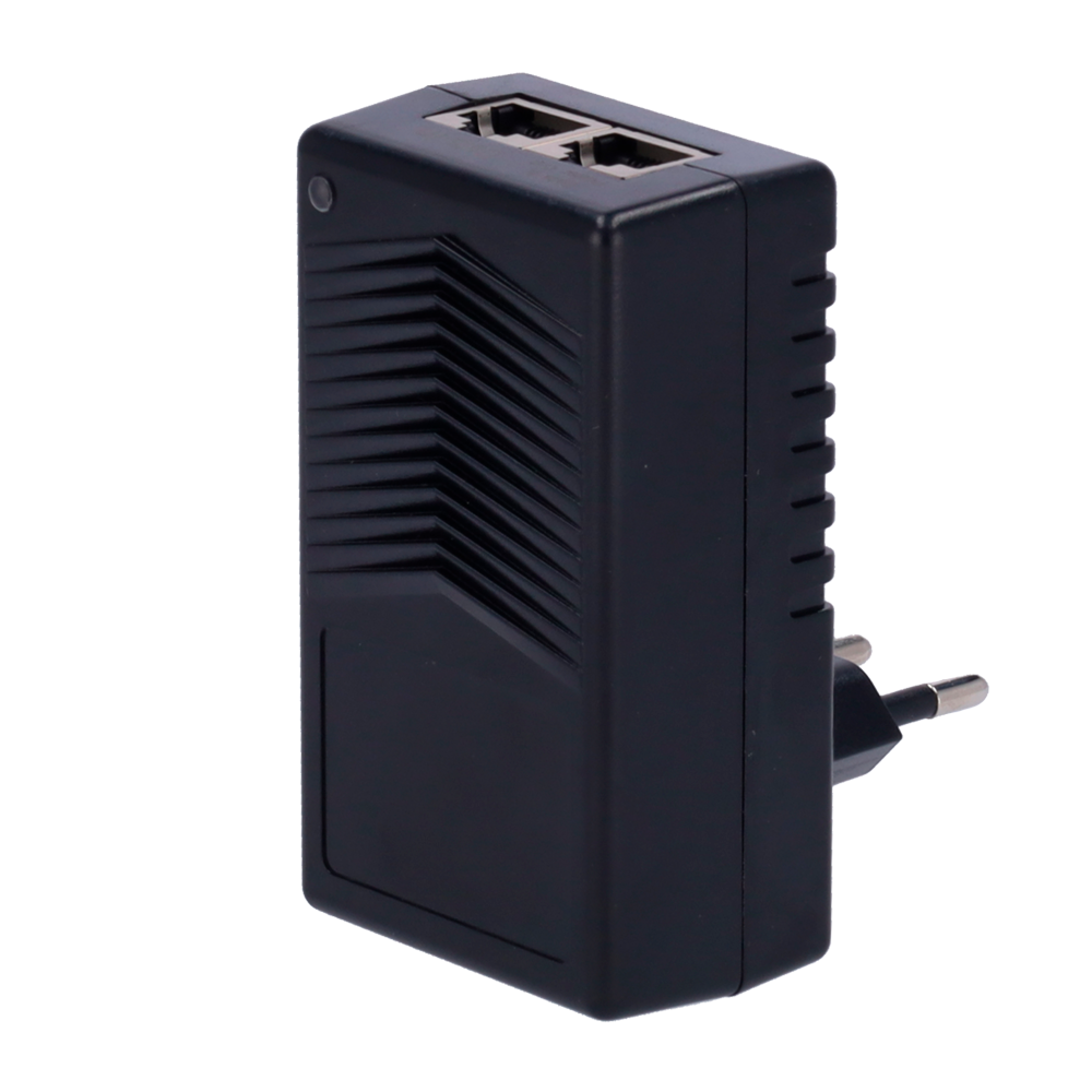 Passiv PoE vægmonteret injector - Input/Output RJ45 10/100 Mbps - Effekt 15 W - Maksimal afstand 100 m - Hastighed 100M - Stabiliseret og beskyttet