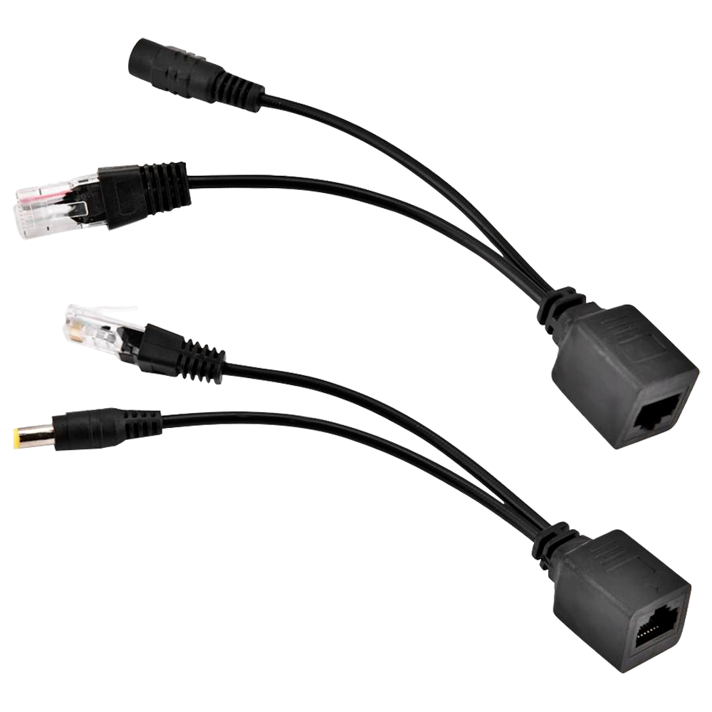 Passiv PoE Injector og Splitter - Kræver brug af det medfølgende par - Indgang og udgang op til 48 V - RJ45 og strømstik forbindelser - Op til 100 meter UTP - Sort