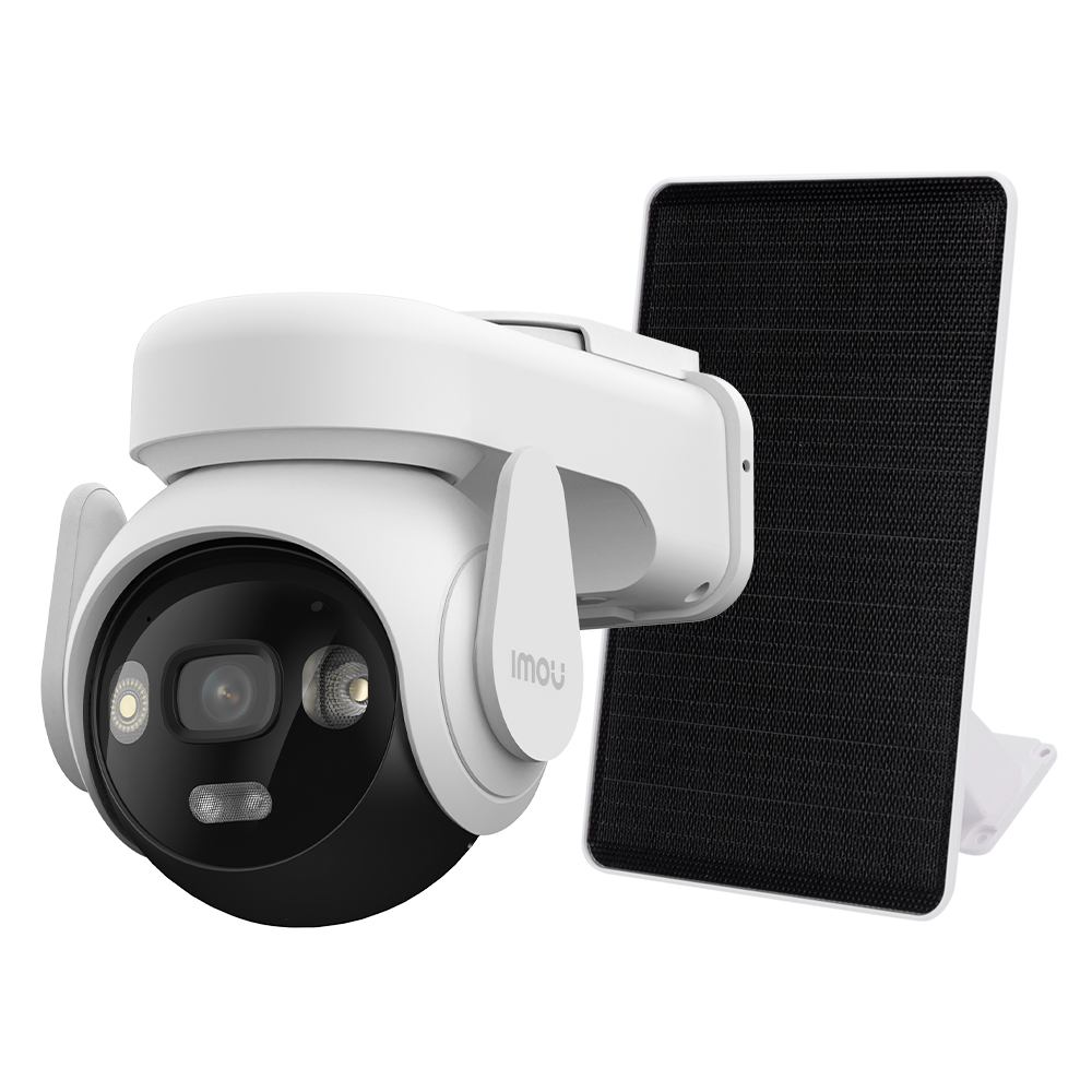AOV PT 5 MP kamera kit - 4G / WiFi / 10000 mAh / Solpanel 9W - 3.6 mm / Autotracking / IR + Full Color - Tovejs lyd / Sirene+Flash blå-rød - IMOU SENSE mennesker - Egnet til udendørs brug IP66