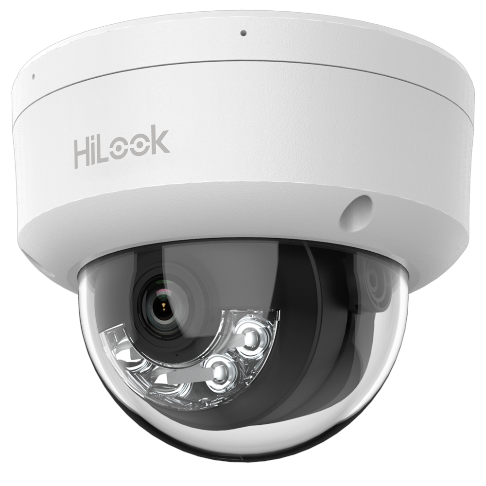 HiLook - IP Dome Kamera - Opløsning 4 Megapixel (2560x1440) - Objektiv 2.8 mm | Indbygget mikrofon - Hybrid lys 20 m | PoE IEEE802.3af - Bevægelsesdetektion 2.0 (kun mennesker)