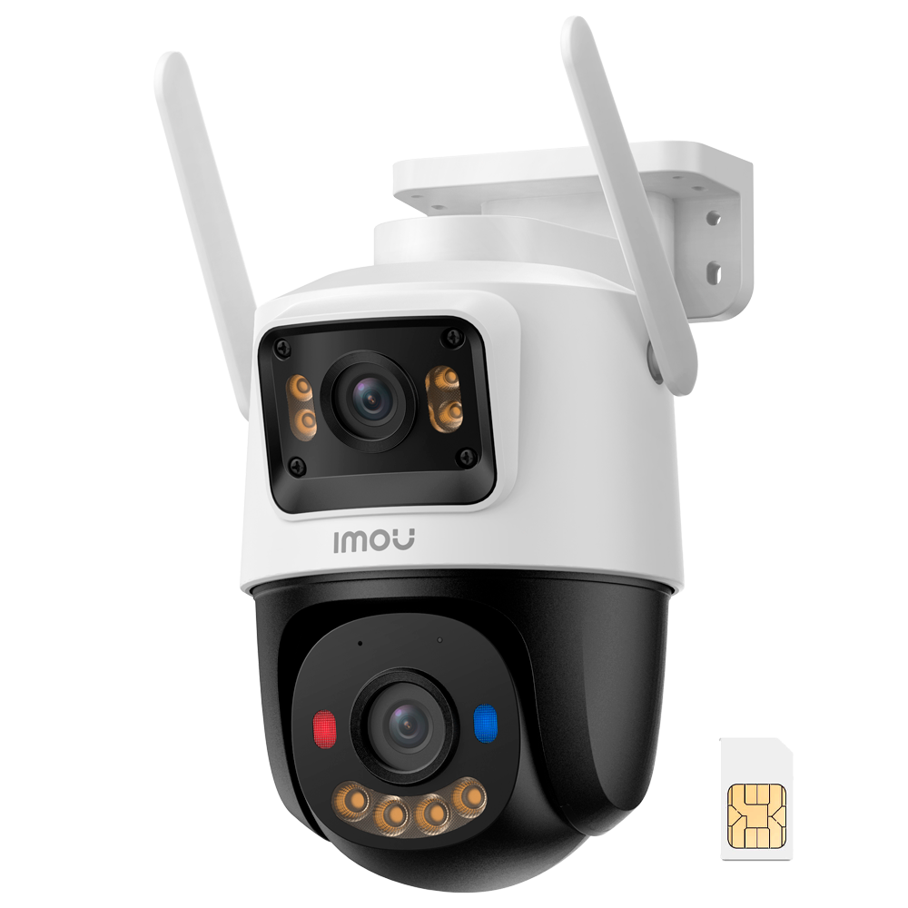 Cruiser Dual 2C 4G 3+3MP - 4G + SIM / SD Kort 64GB - DUAL Linse / Autotracking / IR + Full Color - Tovejs audio / Sirene + Blå-rød Flash - IMOU SENSE mennesker og køretøjer - Egnet til udendørs