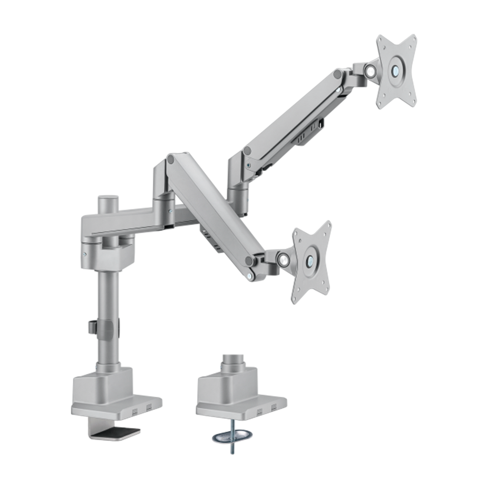 Dobbelt monitor holder - Bordmontage - Maksimal belastning 9 Kg/arm - Tilt -45º +45º - VESA 75x75mm - VESA 100x100mm