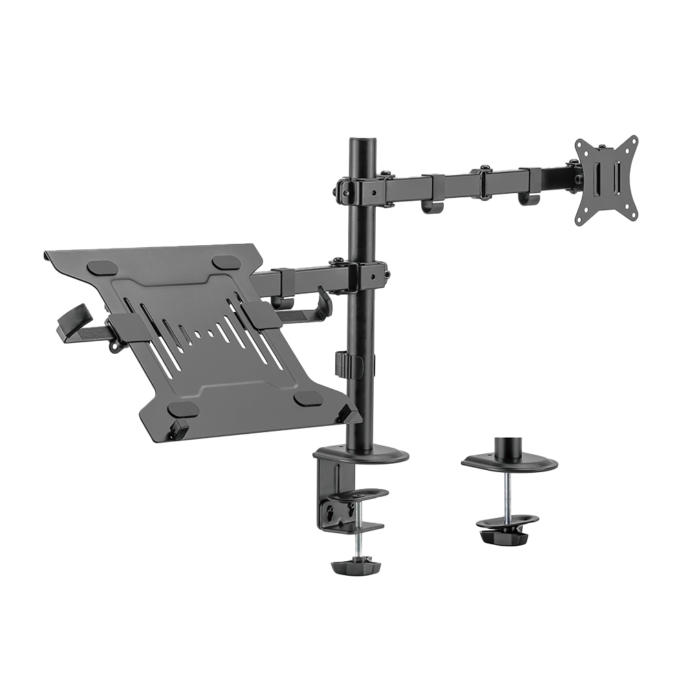Monitor og PC arm - Bordmontage - Maksimal belastning 9Kg - Tilt -45º +45º - VESA 75x75 - VESA 100x100mm