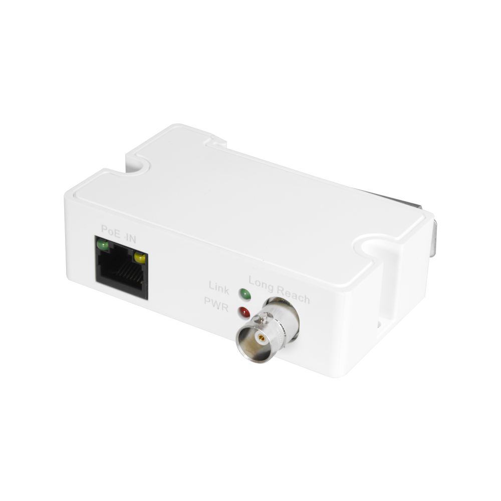 Mærke EoC forlænger - Ethernet over koaksial kabel - Aktiv | Specifik ePoE - Sender kompatibel med serie LR1002 - Tillader transmission 1 IP kanal - Maksimal afstand 1.000 m