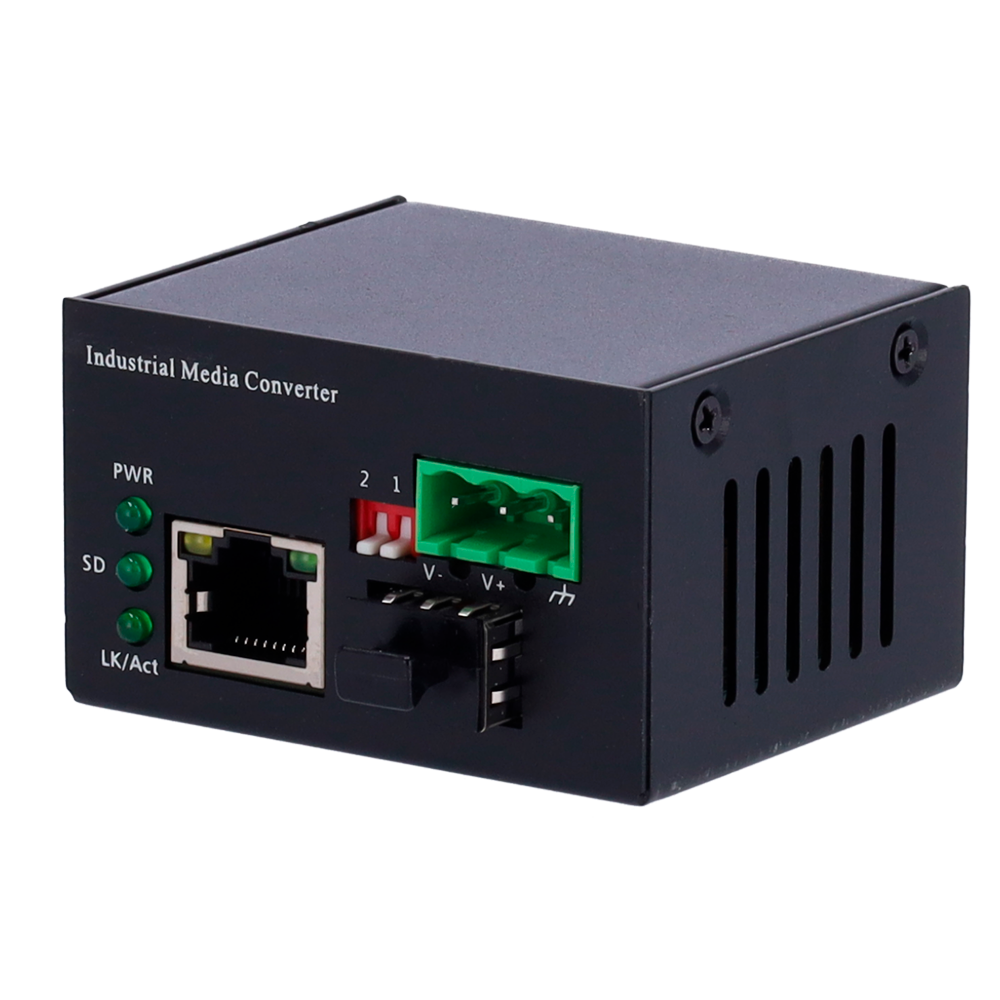 Industriel mediekonverter - 1x Ethernet RJ45 - 1x SFP - Gigabit - 10/100/1000 Base-TX - Ultra kompakt størrelse - DIN rail installation