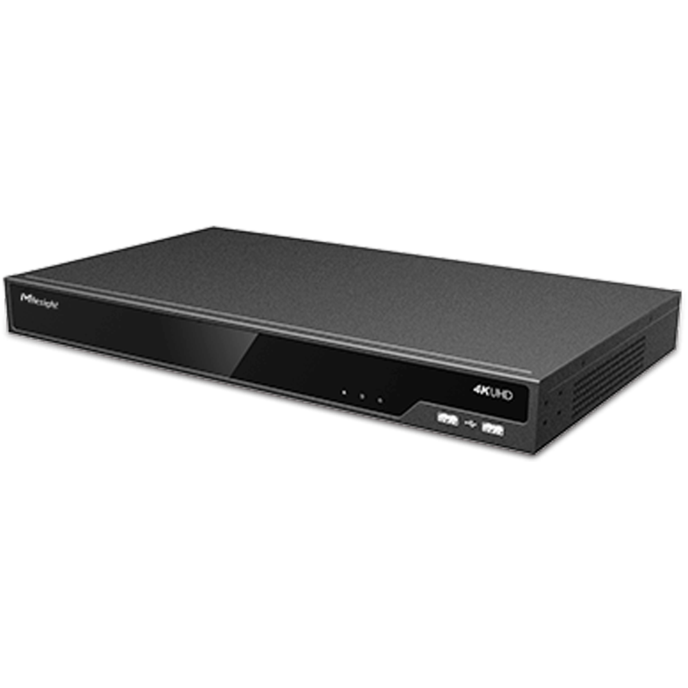 Milesight NVR Recorder til IP kameraer - 16 CH video - Maksimal opløsning 8.0 Mpx - Båndbredde 80 Mbps - HDMI 4K og VGA output 2HDDs - Understøtter LPR Milesight kameraer