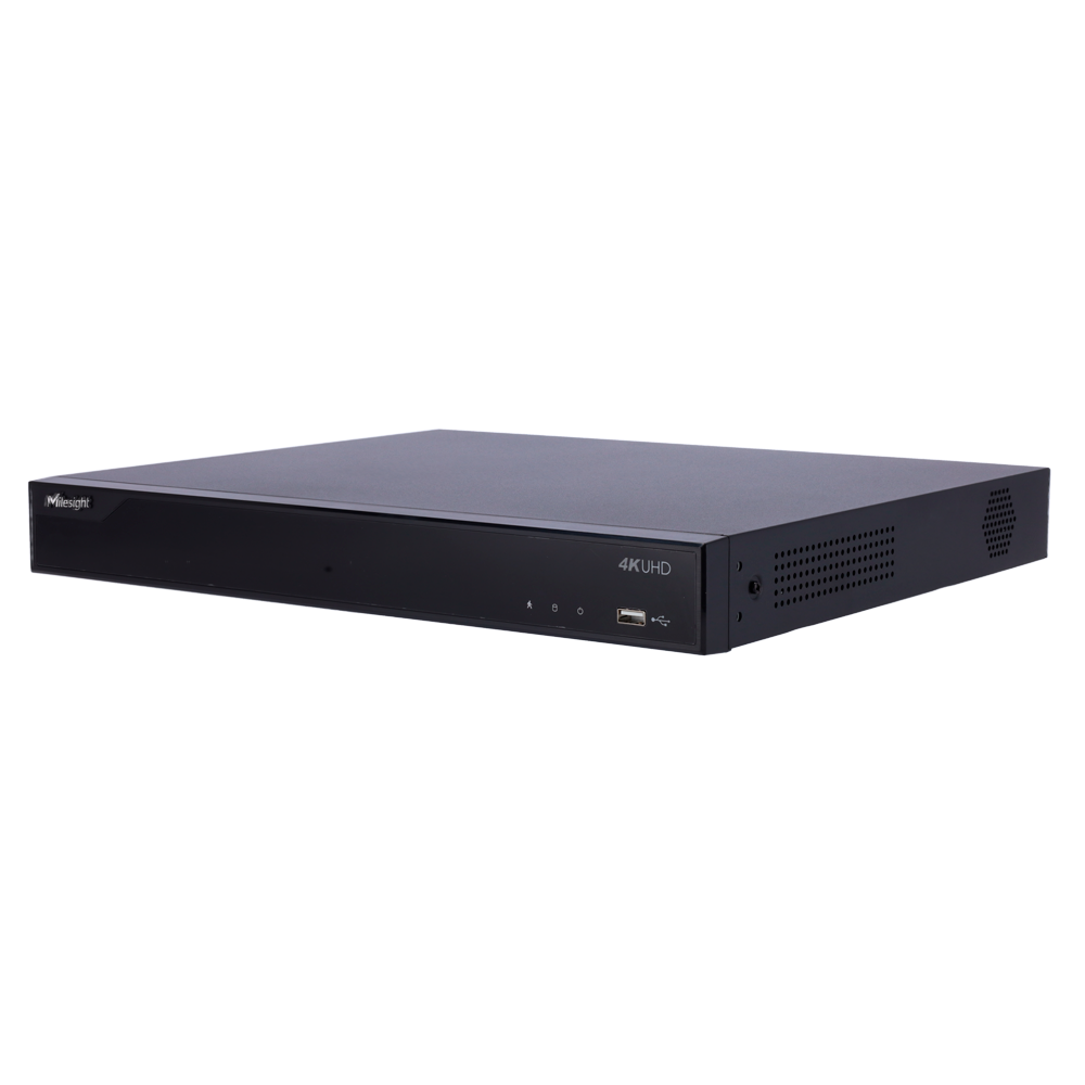 Milesight 4K PoE NVR 5000 serie - Maks opløsning 4K | 16 kanaler / 16 PoE porte - Båndbredde 160/160Mbps - Output 4K HDMI og VGA | 2 HDD - Understøtter LPR Milesight | ONVIF S/T kameraer - NDAA Compliance