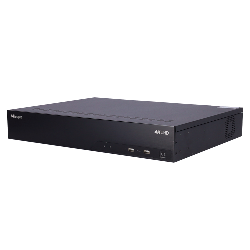 Milesight 4K PoE NVR 7000 serie - Maks opløsning 4K | 16 kanaler / 16 PoE porte - Båndbredde 160/160Mbps - Output 4K HDMI og VGA | 4 HDD | RAID0 1 5 6 10 - Understøtter LPR Milesight | ONVIF S/T kameraer - NDAA Compliance