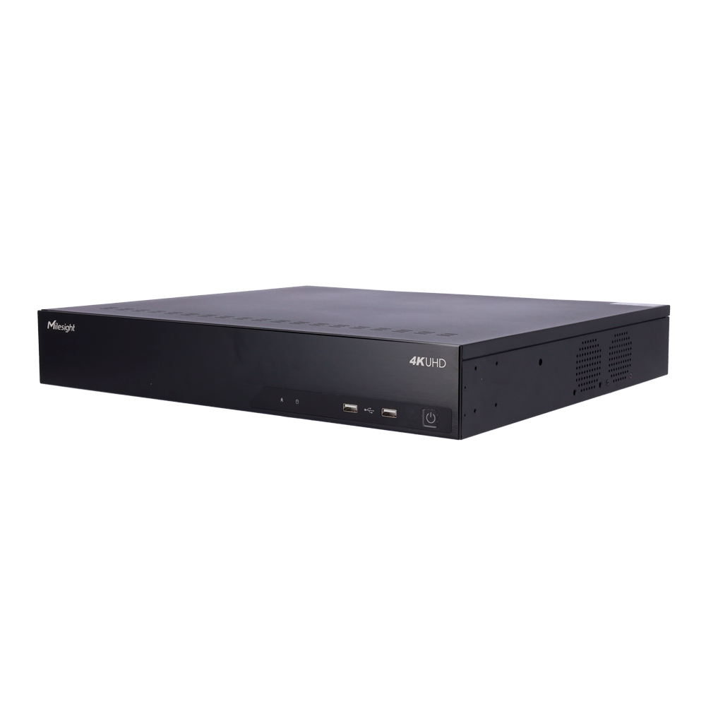 Milesight 4K PoE NVR 7000 serie - Maks opløsning 4K | 48 kanaler / 24 PoE porte - Båndbredde 320/256Mbps - Output 4K HDMI og VGA | 4 HDD - Understøtter LPR Milesight | ONVIF S/T kameraer - Support RAID0 RAID1 RAID5 RAID6 RAID10