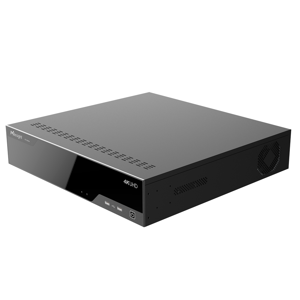 Milesight 4K PoE NVR 8000 serie - Maks opløsning 4K | 32 kanaler - Båndbredde 320/256Mbps - Output 4K HDMI og VGA | 8 HDD - Understøtter LPR Milesight | ONVIF S/T kameraer - Support RAID0 RAID1 RAID5 RAID6 RAID10