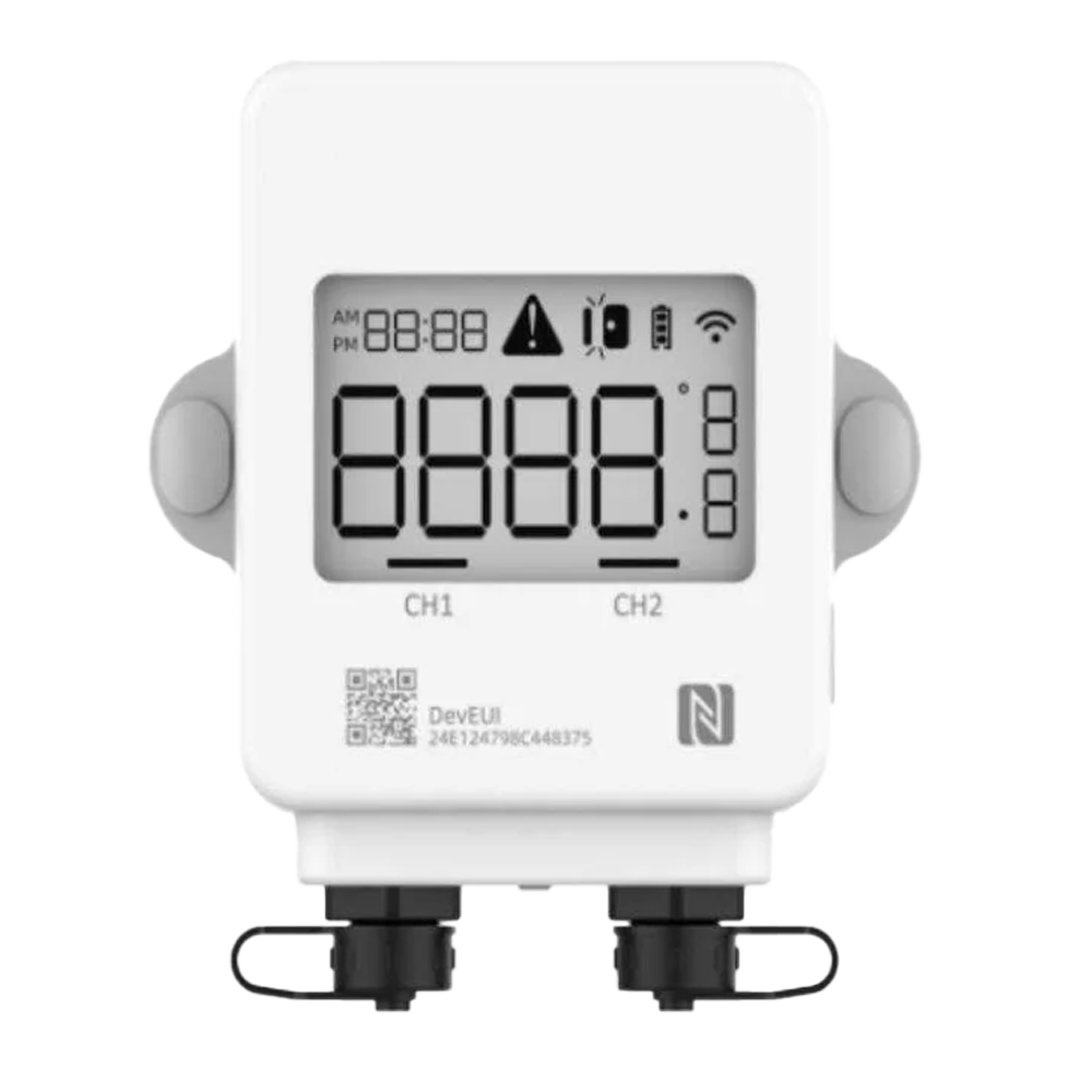 LoRaWAN dual temperatursensor - Kræver ekstern sonde til temperaturmåling - Detekteringsområde -200ºC ~ 500ºC (afhænger af sonde) - Op til 15Km rækkevidde med direkte sigt - Konfiguration via NFC og APP - Beskyttelsesgrad IP67