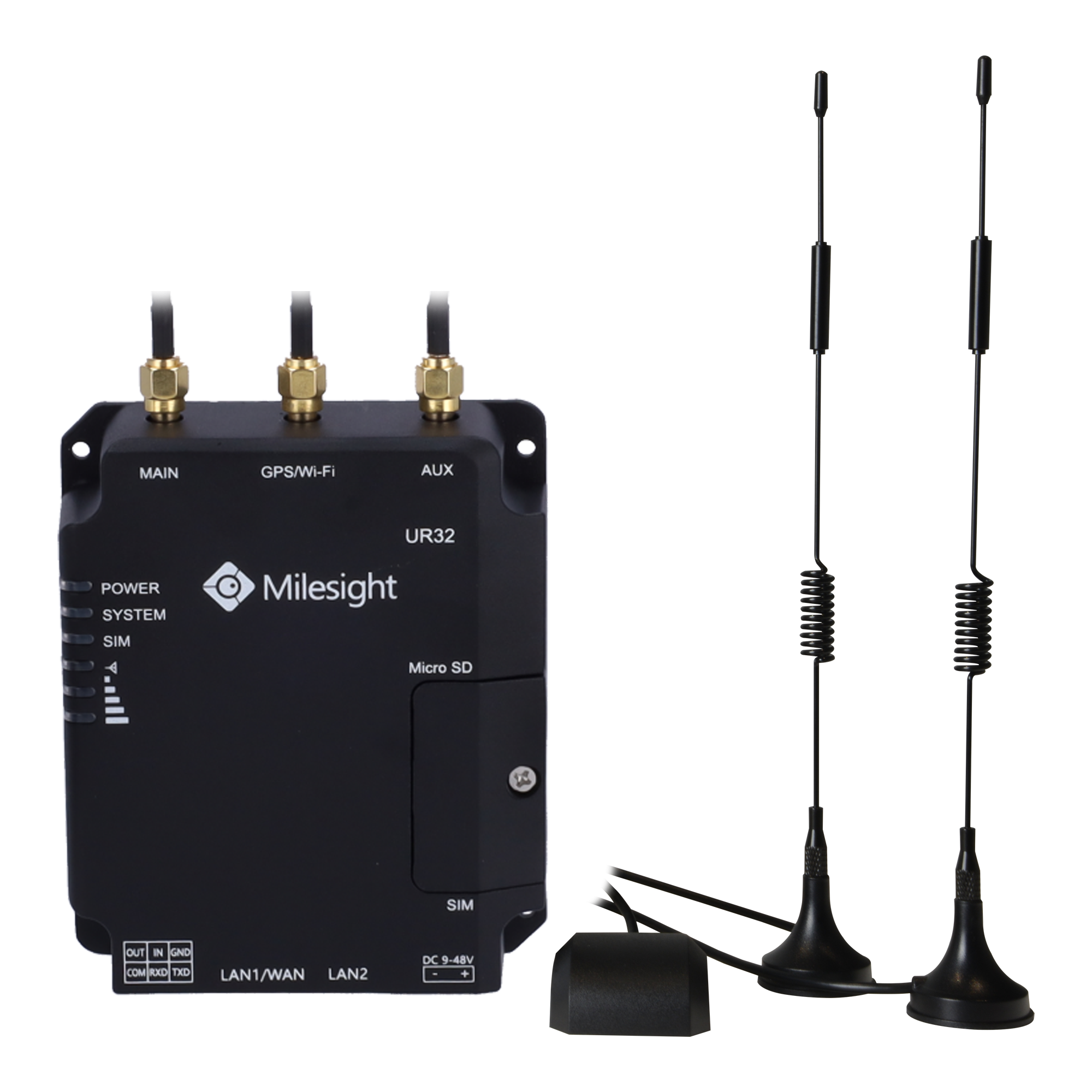Milesight - Industriel Router 4G GPS PoE - 2 Ethernet porte RJ45 10/100 - PoE 802.3 af/at | microSD slot - Dual SIM kort slot 4G/3G - GPS Positionering
