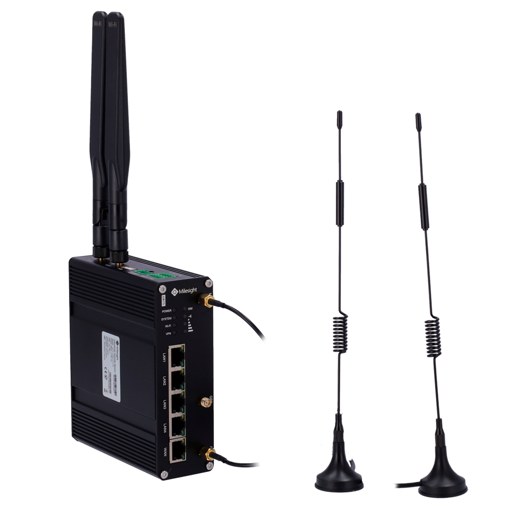 Milesight Industriel Router 4G - 4G Cat 4 - 5 porte 10/100/1000Mbps - PoE 802.3 af/at | SSD Slot - Dobbelt SIM kort slot 4G/3G - WiFi 802.11 b/g/n/ac | GPS Positionering