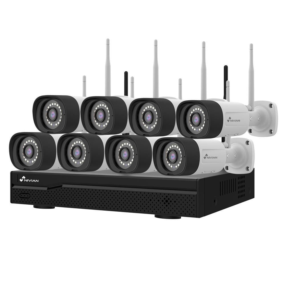 NIVIAN WiFi CCTV kit - NVR 16 kanaler - 8 Forregistrerede 3 Mpx kameraer - Egnet til udendørs brug IP66 - Plads til 1 Harddisk - Esaecloud App og Software