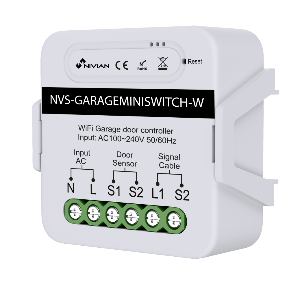 WiFi Garagedørsmotor Styreenhed - WiFi 2.4 GHz IEEE802.11 b/g/n - Maksimal belastning 10A - Overspændingsbeskyttelse - Kompatibel med TUYA Smart - Kompatibel med Alexa og Google Assistant