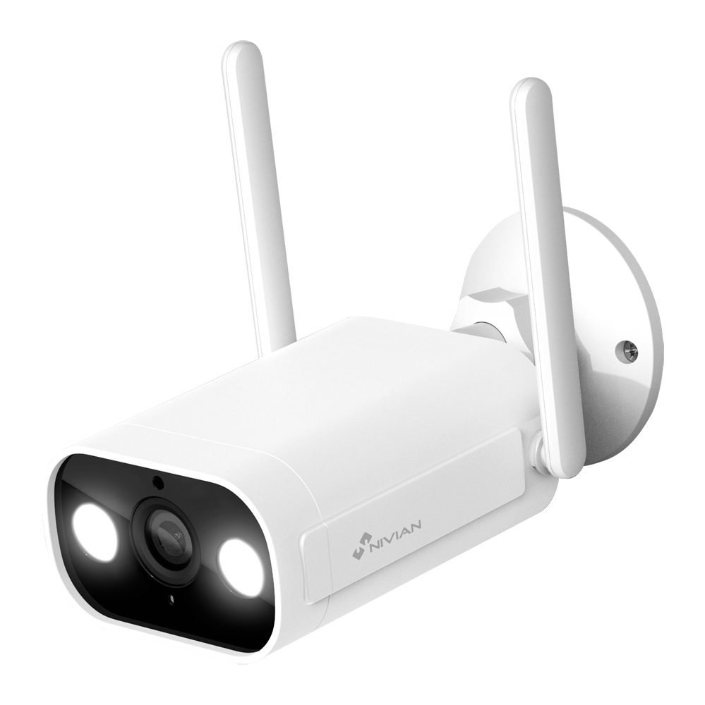 Nivian Smart Camera 2K - Wifi 2.4 GHz - Egnet til udendørs brug: IR op til 10 m - Hvidt lys / Persondetektion - Optagelse til MicroSD kort eller Cloud - TUYA Smart / Google / Alexa Compatible