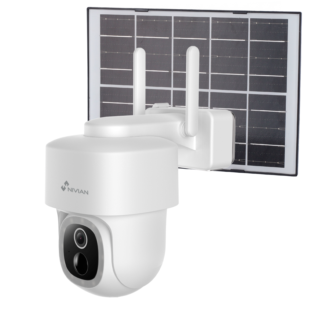 Nivian Smart Motoriseret PT Camera 3MP 2K - Wifi 2.4 GHz - Egnet til udendørs brug: IR op til 8 m - Batteri 5200mAh / PIR / Persondetektion - Optagelse til MicroSD kort eller Cloud - TUYA Smart / Google / Alexa Compatible