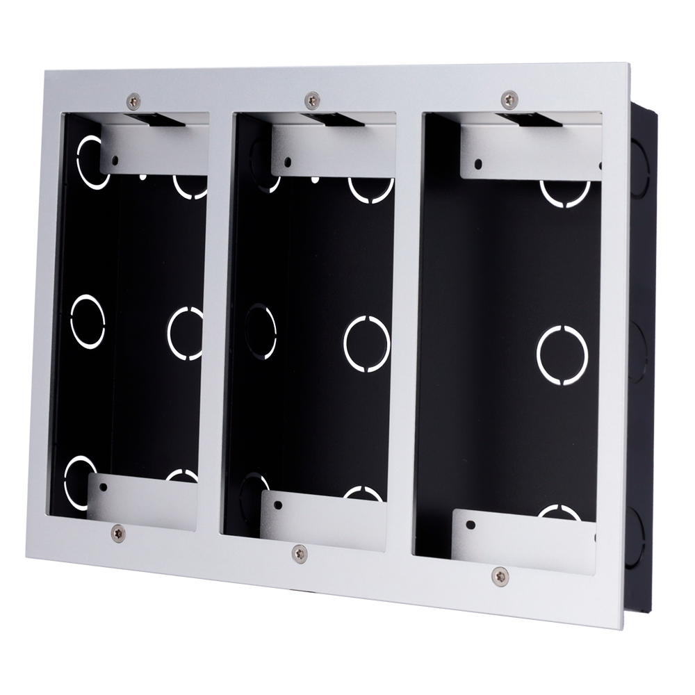 Frontpanel og indbygningsboks - Akuvox-specifik AK-R20B(K)-xB - Akuvox-specifik AK-MD12(6) - Panel: 226 (H) x 304 (B) x 3 (D) mm - Boks: 225 (H) x 293 (B) x 42 (D) mm - Fremstillet af aluminium og galvaniseret stål