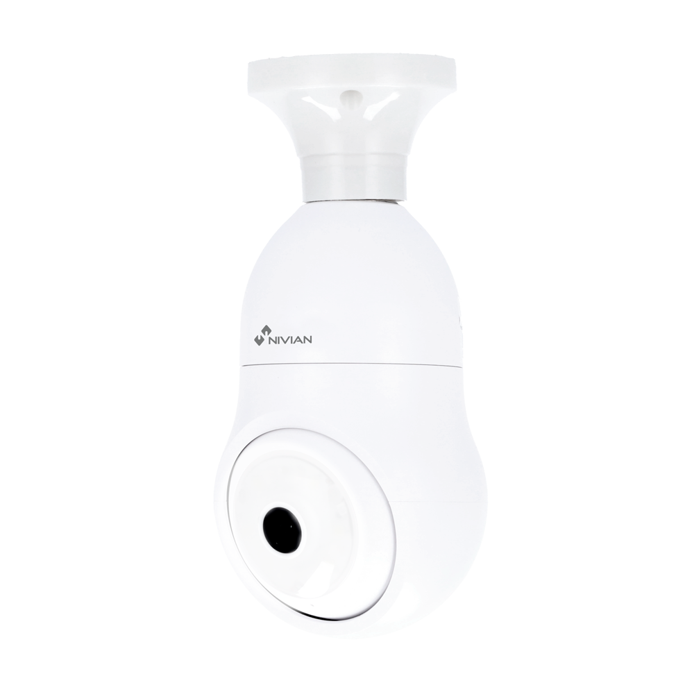 Nivian Smart Kamera 2K - Wifi 2.4 GHz / E27 sokkel - PT Autosporing Kontrol | IR 10 m - Hvidt LED lys / Persondetektion - Optagelse til MicroSD kort eller Cloud - TUYA Smart / Google / Alexa Kompatibel