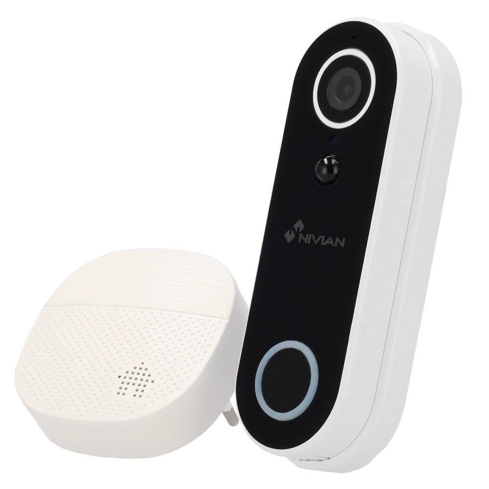 Nivian Smart Dørklokke 2MP - Wifi 2.4 GHz | Summer | Udendørs IP65 - Bred synsvinkel | IR 5 m - Batteri 5200 mAh | PIR og persondetektion - MicroSD kortoptagelse - TUYA Smart / Google / Alexa Kompatibel