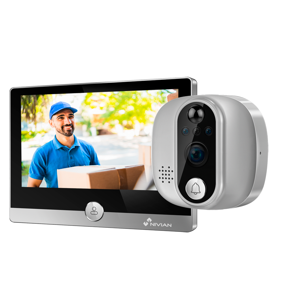 Nivian WiFi Smart Dørkigger - Opløsning 1080P / Komprimering H.264 - PIR / Natsynsdetektion - Tovejslyd - Batteri 5000mAh - Tuya Smart App